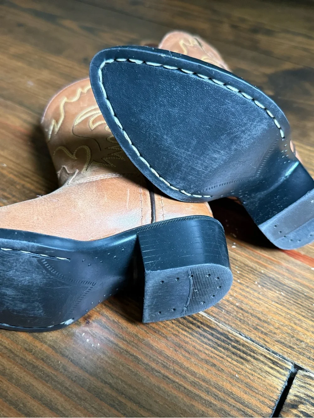 Old West Brown Kids Cowboy Boots with Embroidered Stitching
